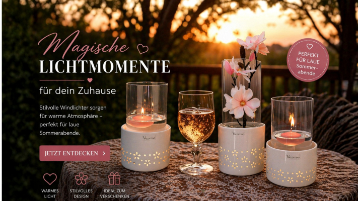 Stilvolle Windlichter sorgen für warme Atmosphäre – perfekt für laue Sommerabende