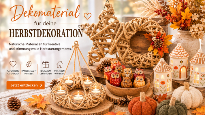 Entdecke liebevoll ausgewähltes Dekomaterial für gemütliche Herbstmomente. Kränze, Kürbisse, Naturmaterialien und viele weitere Dekoideen.