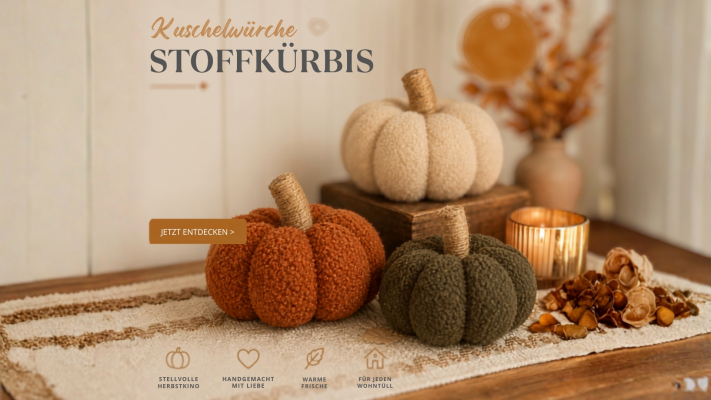 Weiche Stoffkürbisse in natürlichen Farben sorgen für eine gemütliche Herbststimmung und setzen stilvolle Akzente in deinem Zuhause.