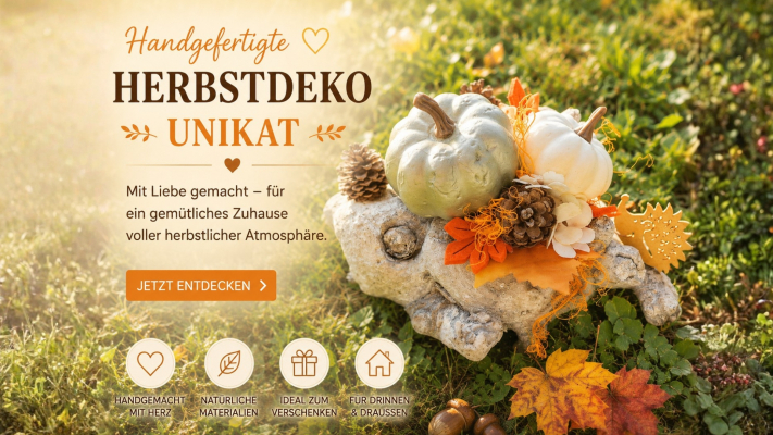 Mit viel Liebe zum Detail entstehen einzigartige Herbstdekorationen, die Wärme, Natürlichkeit und Gemütlichkeit in dein Zuhause bringen. Jedes Arrangement ist ein liebevoll gefertigtes Unikat. Button