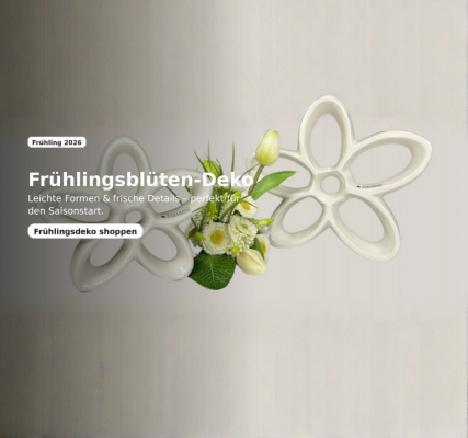 Moderne Blumen-Deko aus Keramik in Weiß mit Frühlingsblumen – elegante Frühlingsdeko für Wohnzimmer und Tischdeko.