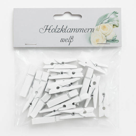24 weiße Holzklammern (3,5 cm) – ideal zum Dekorieren