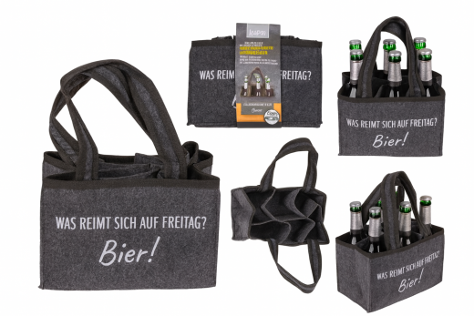Flaschentasche aus Filz mit 6 Fächern - Bier Geschenk