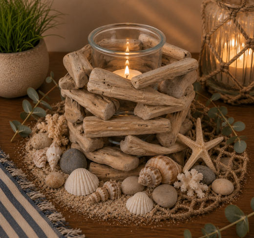 Windlicht Treibholz mit Glaseinsatz – Maritime Deko