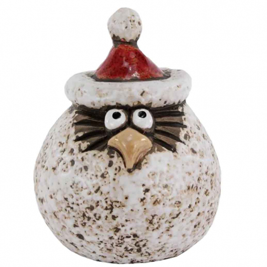 Keramik Vogel "Dickbauch" – Weihnachtsdeko in Rot und Weiß