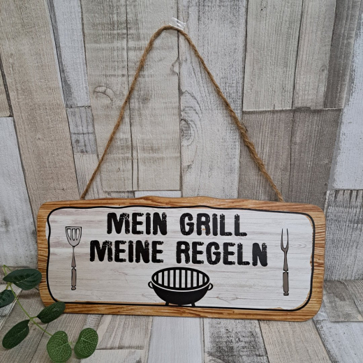 Holz Schild Mein Grill Meine Regeln