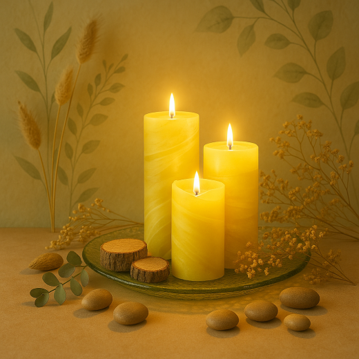 Duftkerzen-Set &quote;Candle&quote; – Dekorativ mit Glasteller und Dekosteinen