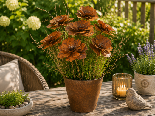 Edelrost Gartendeko Blume aus Metall Mohnblume 60cm