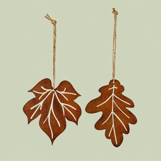 Metallblatt Herbstdeko Ahorn & Eiche | Rostoptik 13x15 cm