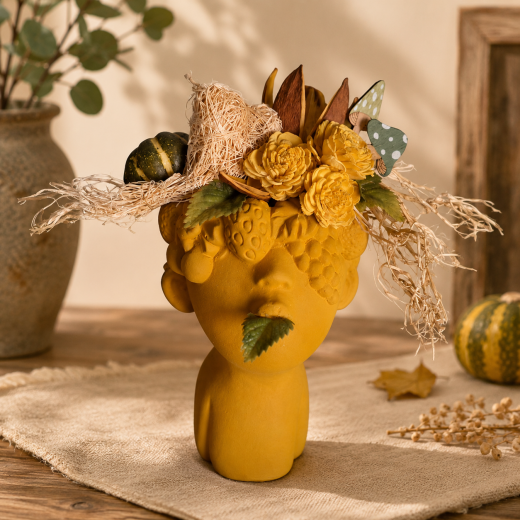 Herbstliche Betonbüste mit individuellen Kopfschmuck