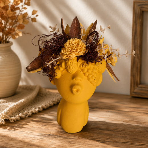 Herbstliche Betonbüste mit individuellen Kopfschmuck