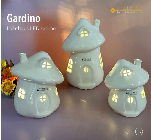 Keramik Pilzhaus  Gardino mit LED-Licht