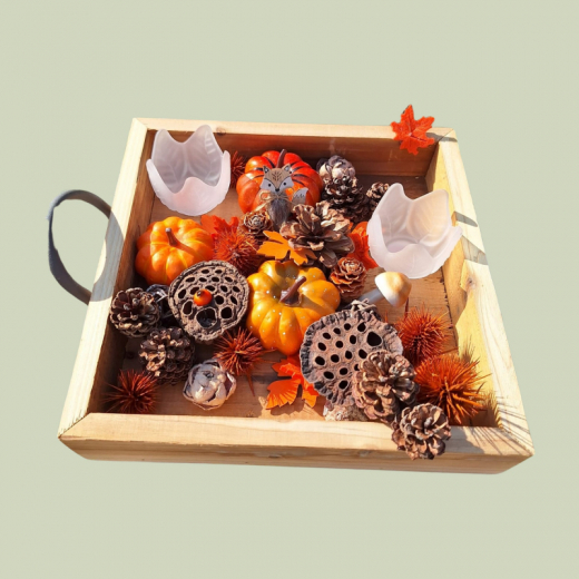 Herbstliches Tablett mit Kürbis & Teelicht – Unikat