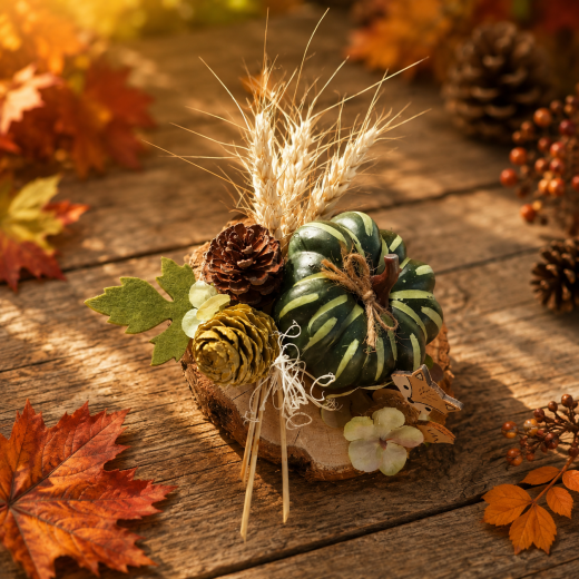 Mini Holzbrett "Herbst" – Handgefertigt mit Kürbis-Dekoration