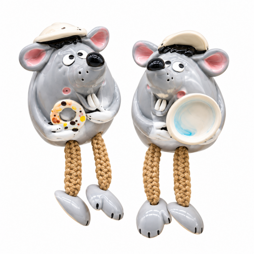 Keramik Maus mit Sommerhut – Lustige Dekofigur 12 cm