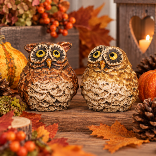Steingut Eulen Zweier-Set – Herbstdeko für dein Zuhause