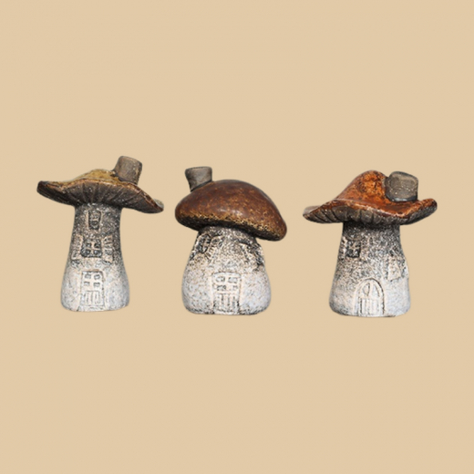 Pilz Häuschen Steingut 3er Set Herbstdeko