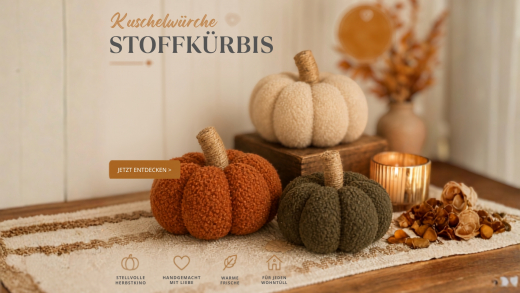 Stoffkürbis im Teddylook – 17,5 cm, weich & dekorativ