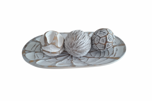 Edle Polyresin Platte - Weiß/Braun, 37 cm x 25,5 cm