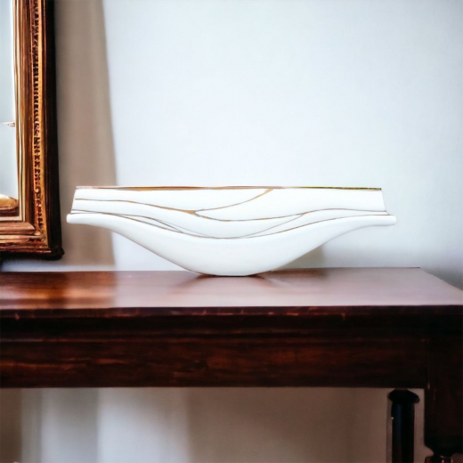 Schale Polyresin – Deko-Schale in Weiß/Braun, 50 cm