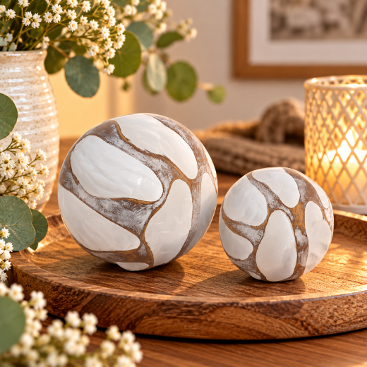 Großer Dekorationsball "Zywica" – Elegant in Weiß/Braun