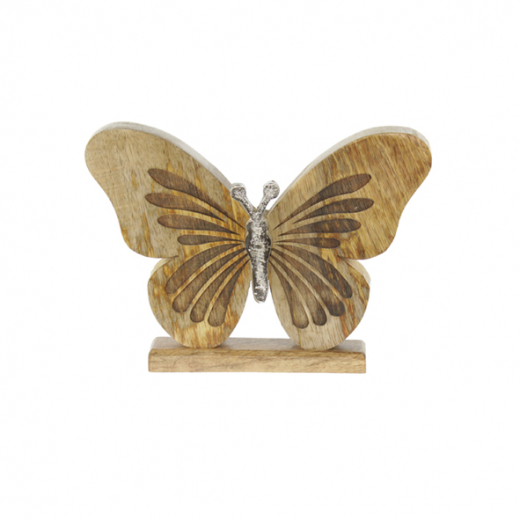 Schmetterling aus Mangoholz natur/silber 25,5 cm