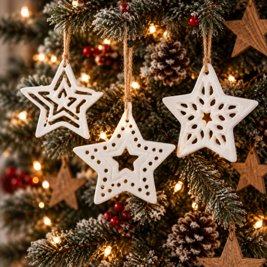 Tiziano Keramikstern | Weihnachtsdeko in Creme-Weiß