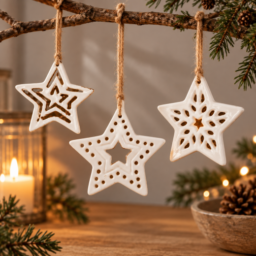 Tiziano Keramikstern | Weihnachtsdeko in Creme-Weiß