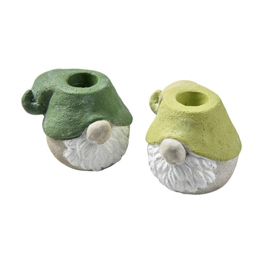 Gnome Kerzenhalter 2er-Set Grün – Beton 7×6 cm