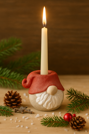Beton Kerzenhalter Gnome Rot – 7×6 cm, Weihnachtsdeko