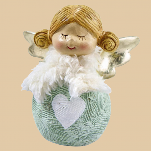 Poly Engel mit Herz Grün/Silber – Weihnachtsdeko 7 cm