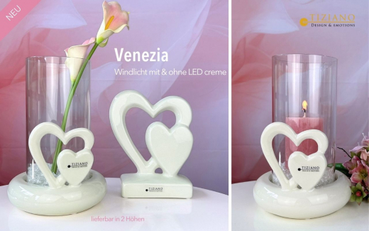 Windlicht Venezia – Romantisches Keramik-Design mit Doppelherz