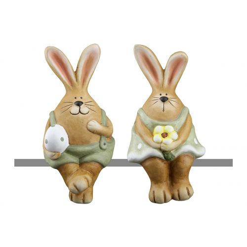 Hase &quote;Lino&Lina&quote; aus Keramik, gepunktet, braun-grün, 10 cm