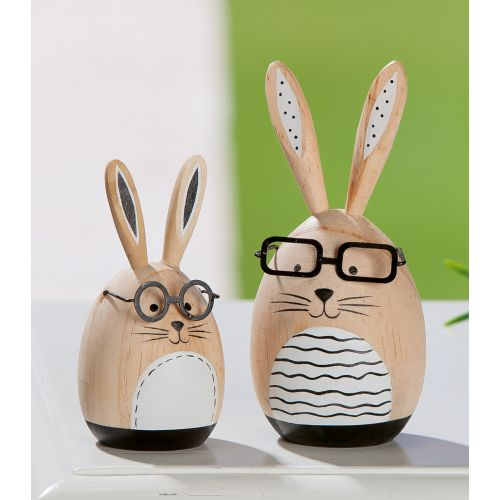 Hase &quote;Okulos&quote; aus Holz mit Brille, naturfarben, 11 cm