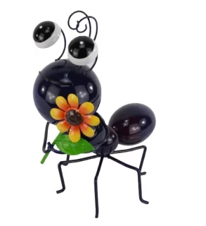Ameisen Trio aus Metall mit Schirm, Schaufel oder Blume – 21x15,5x25 cm