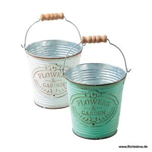 Zink Eimer &quote;Flowers Garden&quote; mit Henkel – Mintgrün, Ø 12,5 cm