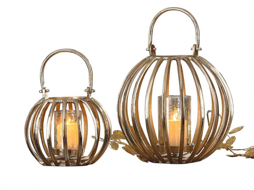 Aluminium-Windlicht &quote;Barra&quote; – Gold/Schwarz, 34,5 cm hoch