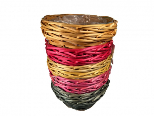 Robuster Rattan-Korb, rund in Orange, Rot, Grün, Gelb & Pink – Ø 17 cm