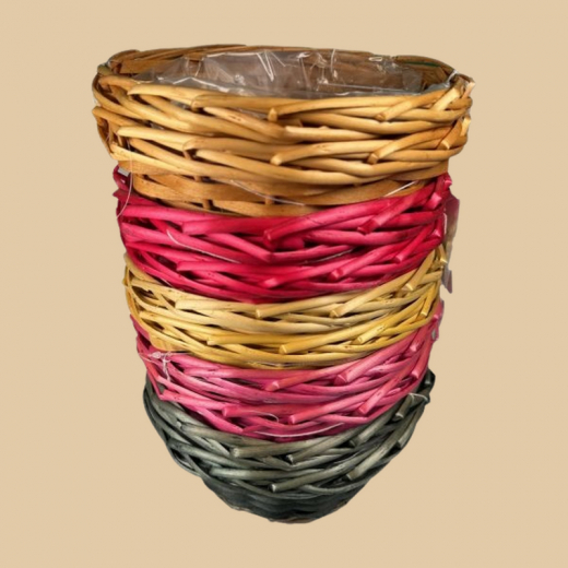 Robuster Rattan-Korb, rund in Orange, Rot, Grün, Gelb & Pink – Ø 17 cm