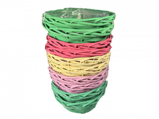 &quote;Retro-Rattan-Korb rund – Pink, Flieder, Gelb, Mint & Maigrün, 17 cm&quote;