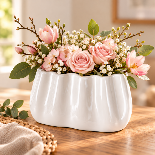 Tiziano Home Design Vase Tosca breit Creme-Weiß Keramik