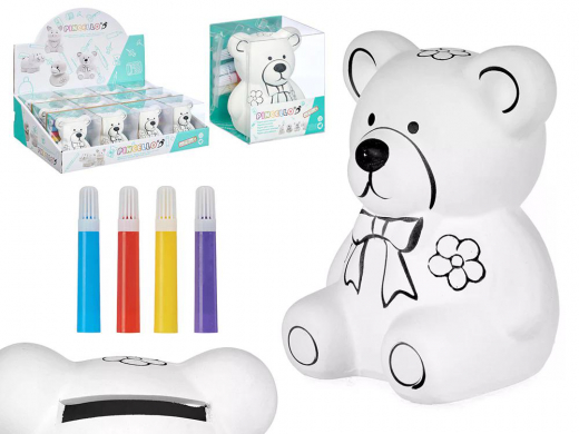 Spardose Bär aus Keramik zum Bemalen, mit 4 Markern
