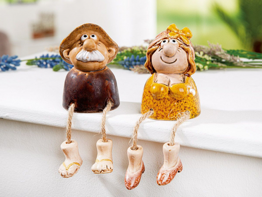 Kantensitzerfigur Hans & Hilde Keramik 2er Set