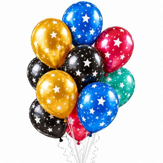 Ballons Metallic Stars 12 Stück, 33 cm mit Sternen