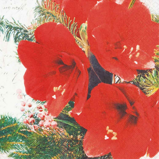 Servietten Red Amaryllis – 33x33 cm, 3-lagig, 20 Stück