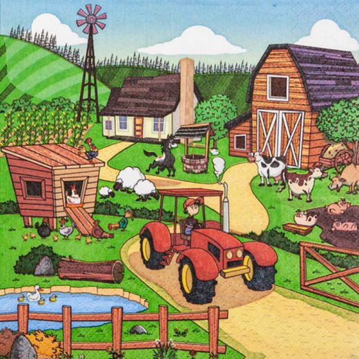 Servietten Little Farm – 33x33 cm, 3-lagig, 20 Stück