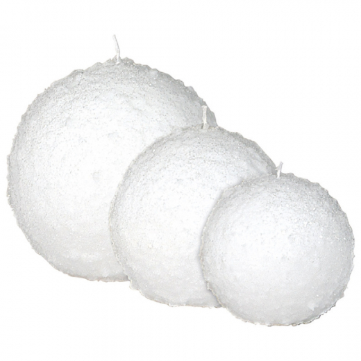 Kugelkerze Schneeball 8 cm & 10 cm – Winterdeko