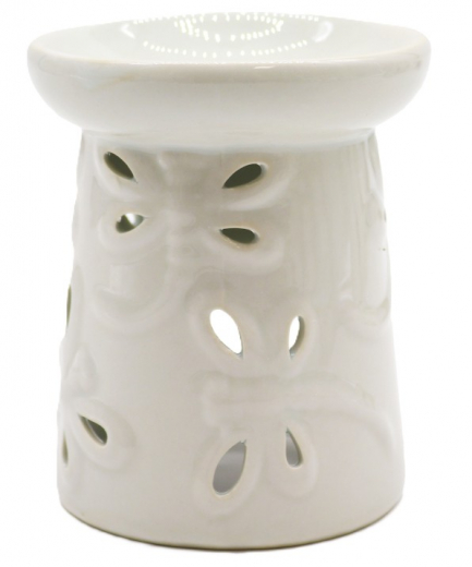 Weiße Duftlampe 9,5 cm mit Libellen-Motiv. Für Duftöle & -wachs.