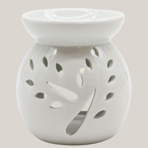 Duftlampe Weiß 9,5 cm – mit dekorativem Blatt-Motiv