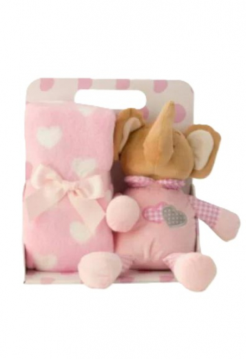Süßer Plüsch Elefant mit Babyfleecedecke (90x75 cm) in Rosa